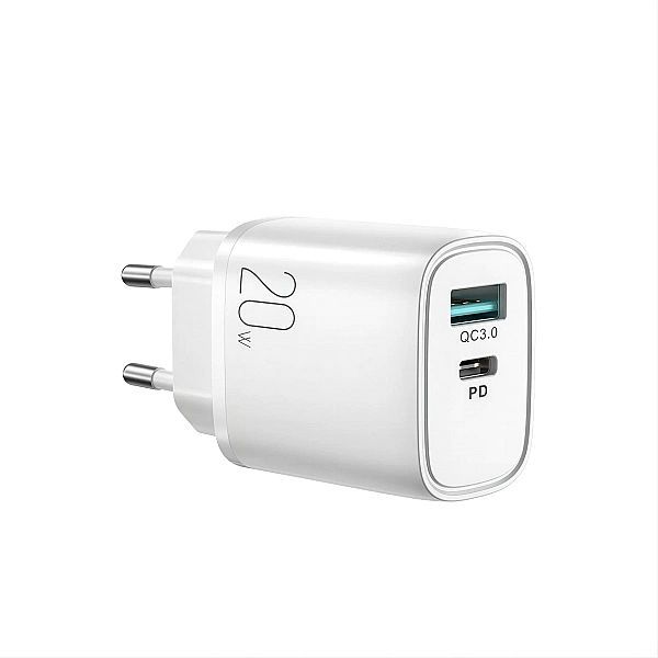 Joyroom szybka ładowarka sieciowa Usb-a Qc3.0 / Usb-c Pd 20w biała (l-