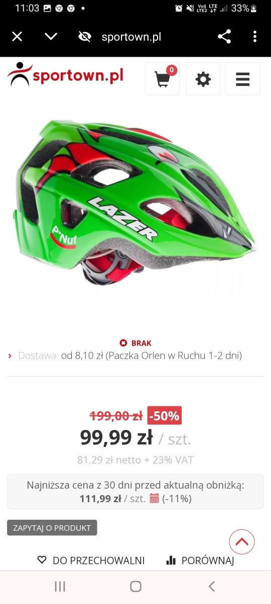 Kask dziecięcy Lazer 45 -  53