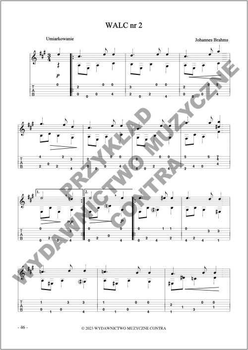 Łatwy Brahms na gitarę fingerpicking (nuty + tabulatury)
