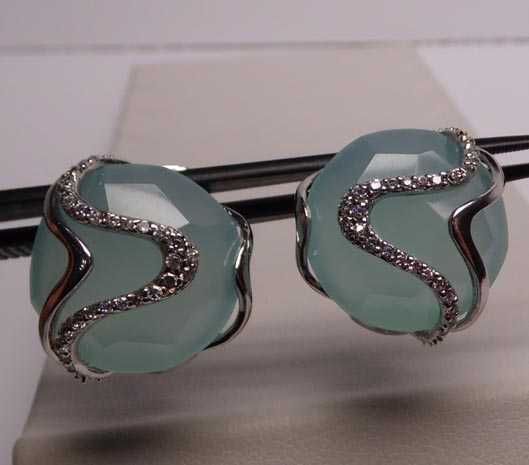 Srebrne kolczyki miętowe fasetowane kamienie cyrkonie sztyft zatrzask