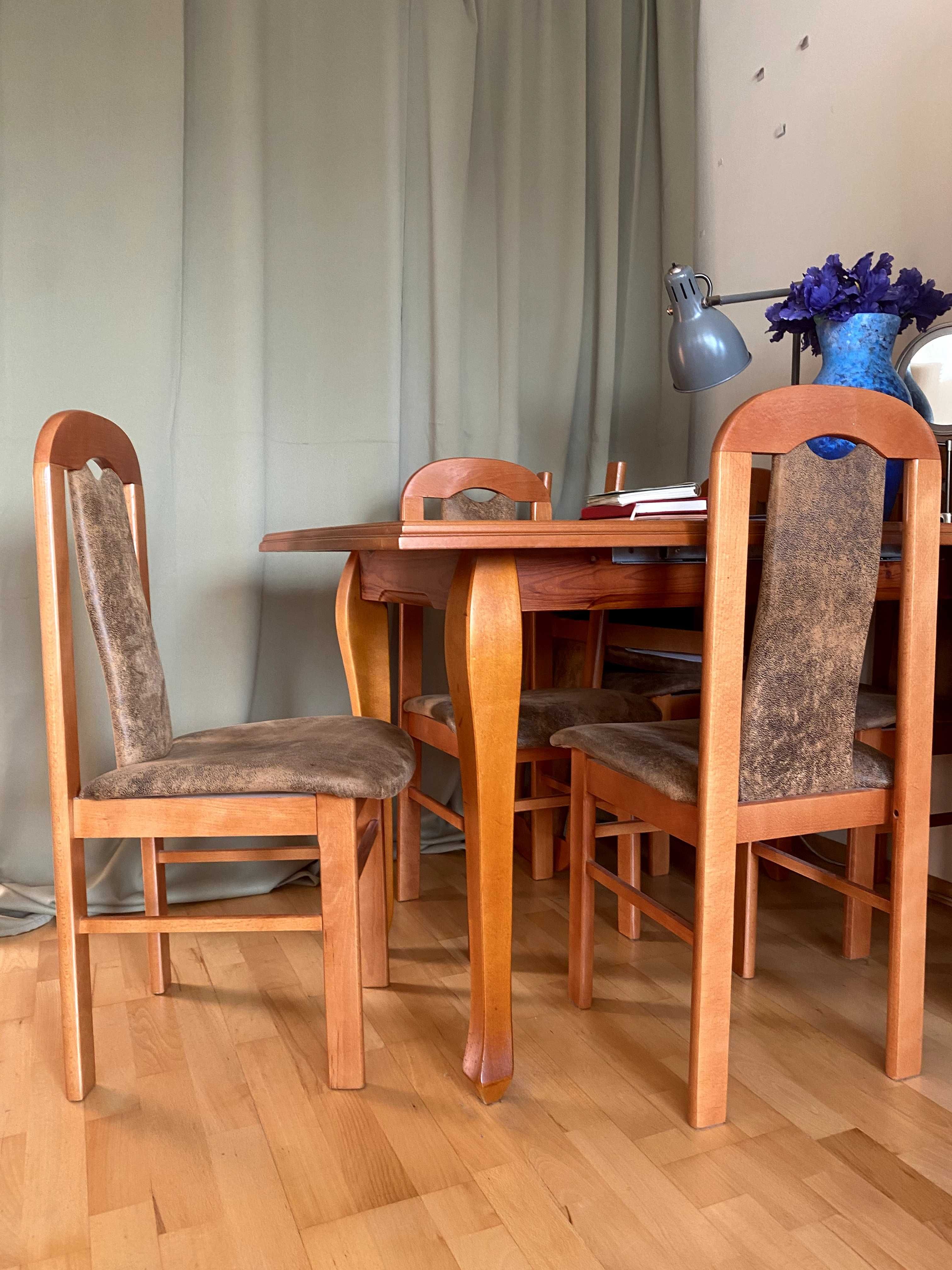 Krzesła do stołu / 6 sztuk / mahoń, tapicerowane