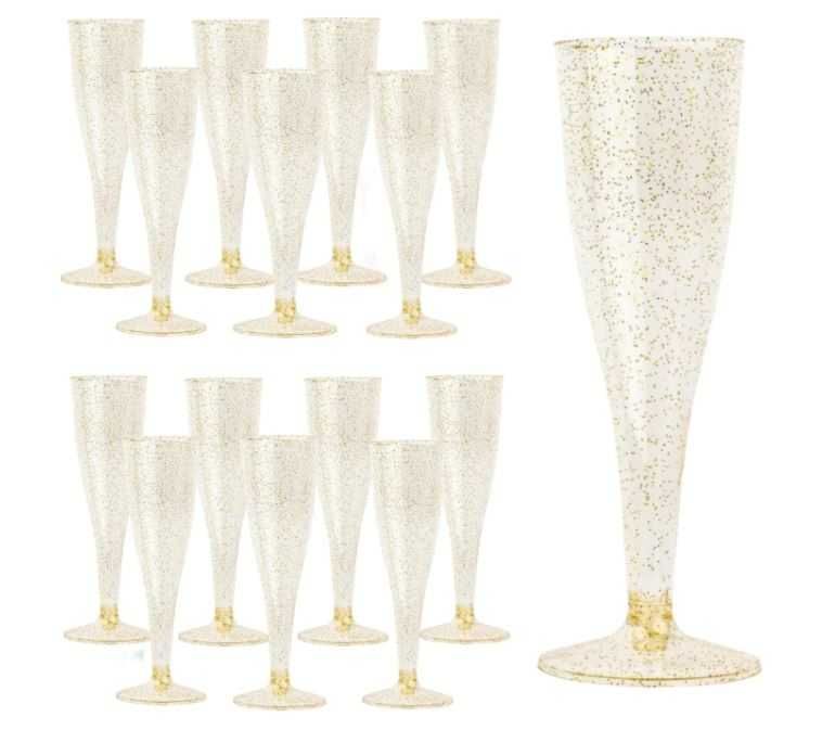 30 Sztuk Platikowe Złote Brokatowe Kieliszki Do Szampana