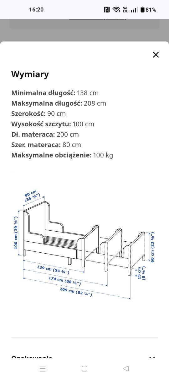 Łóżko Busunge Ikea z materacem