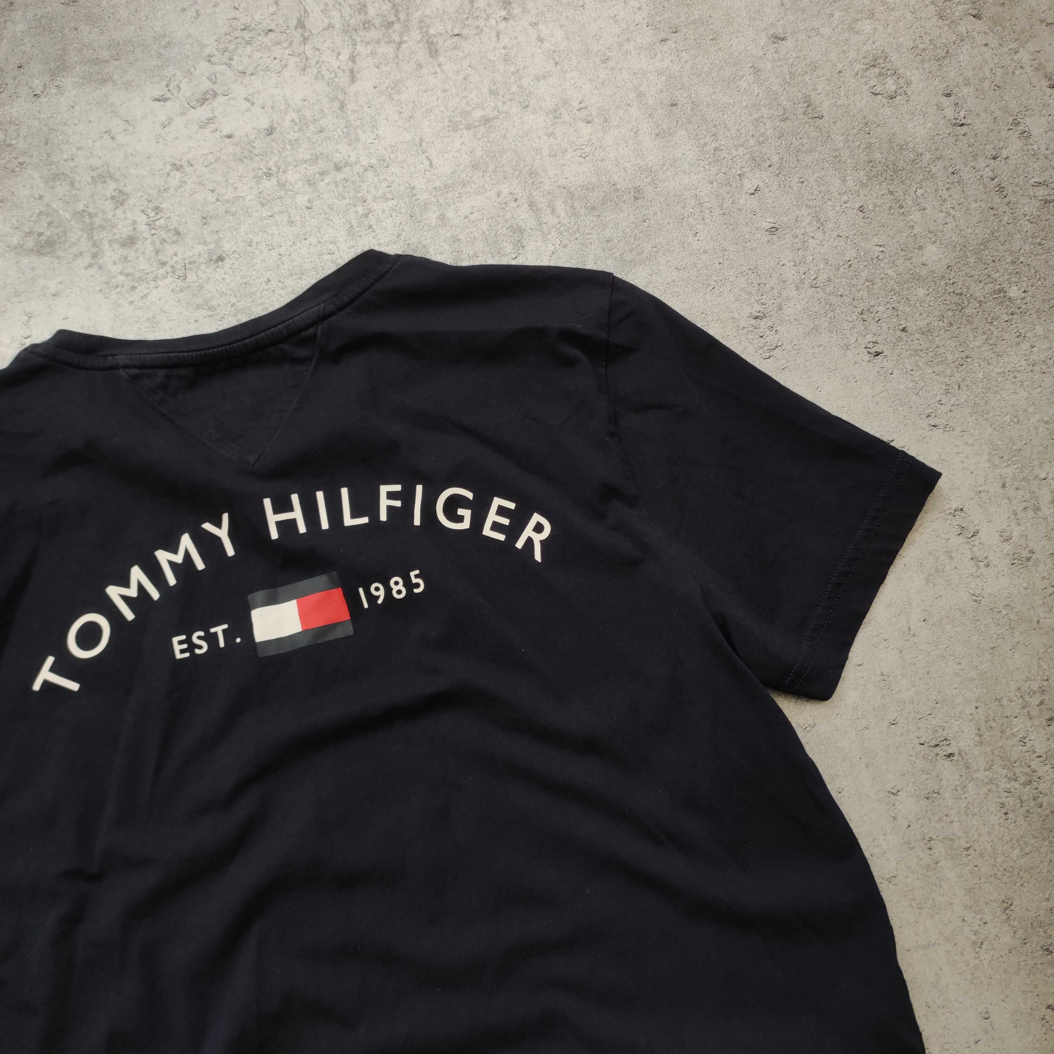 MĘSKA Koszulka Bawełna PREMIUM Granatowa Logo Plecy Tommy Hilfiger