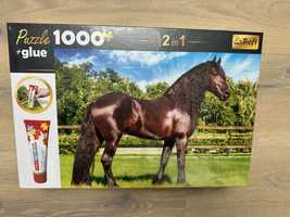 Trefl puzzle 2w1 1000 elemntow koń nowy zestaw klej