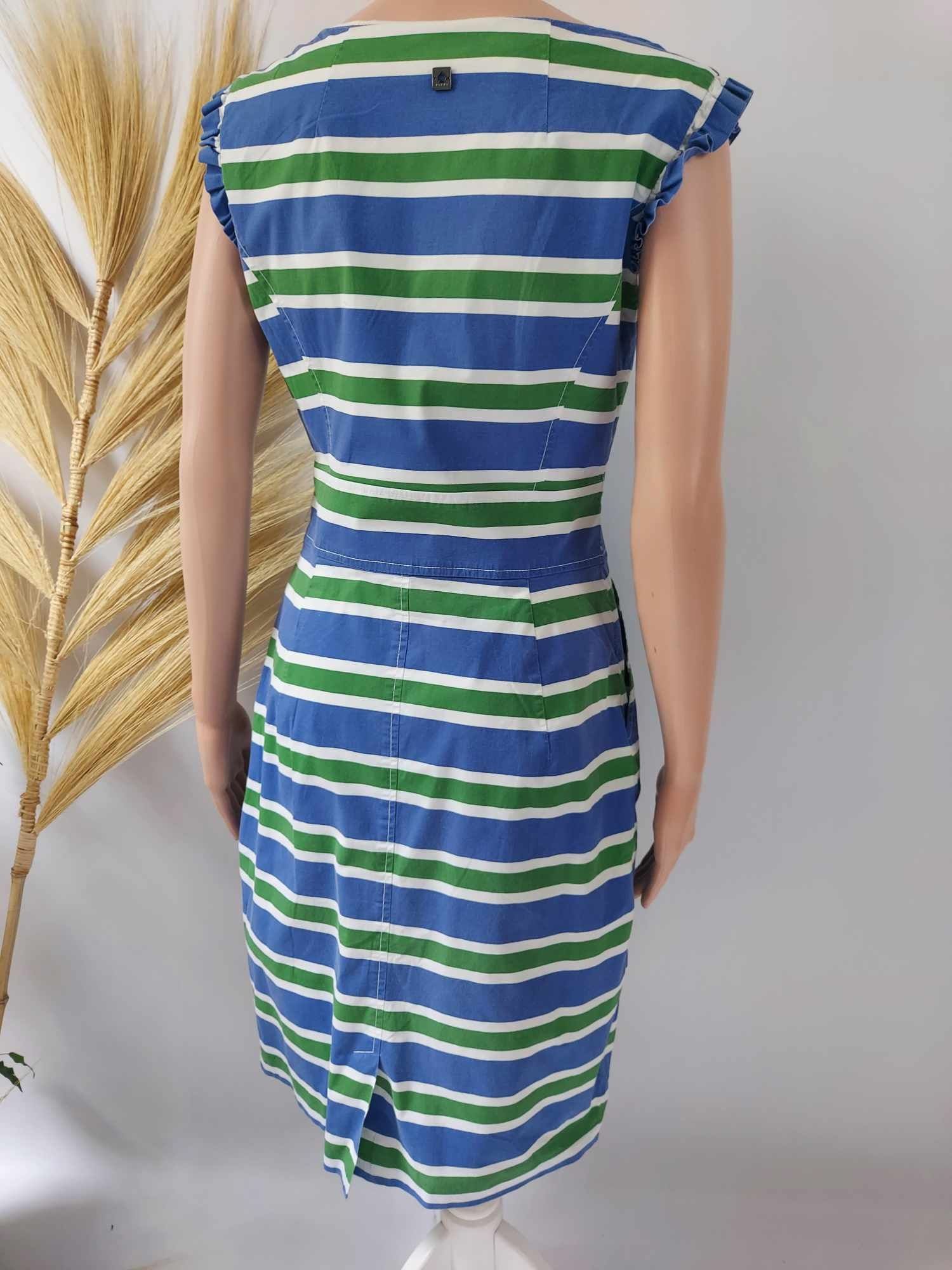 Letnia sukienka midi w 3 kolorowe poziome paski krótki rękaw Tiffi M 3