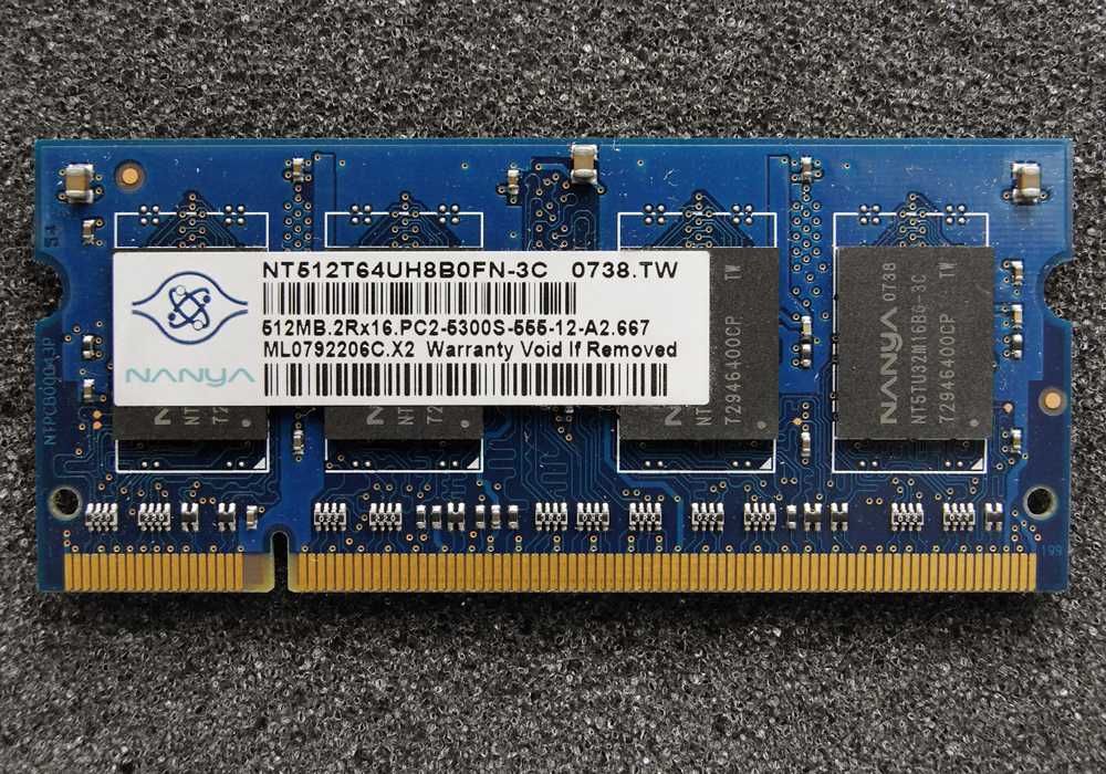 2 шт. SO-DIMM DDR2 512MB 667MHz Nanya, б/у