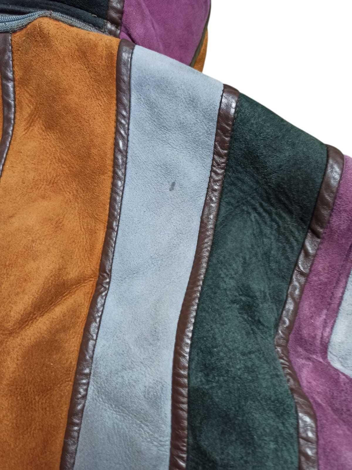 Original Shearling Patchwork Multicolor Jacket Sheepskin Kurtka