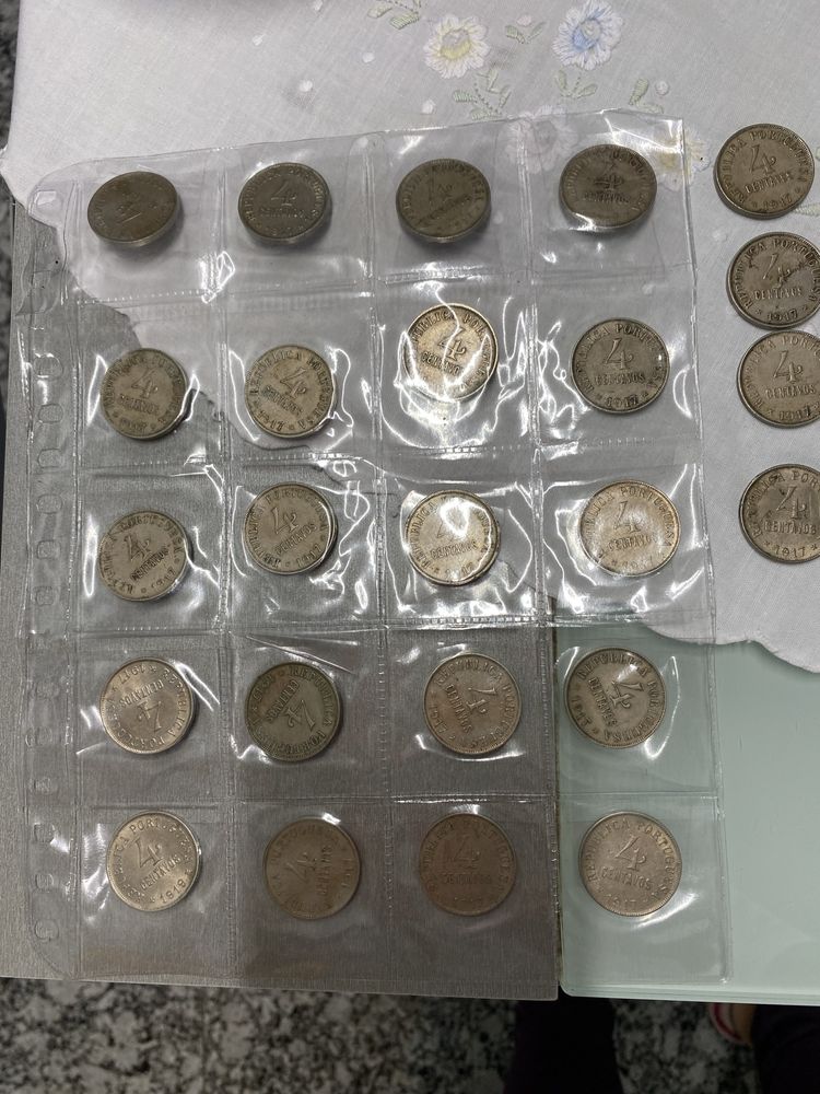 Lote moedas - 4 centavos 1919/19172/pesetas/francos e moedas antigas
