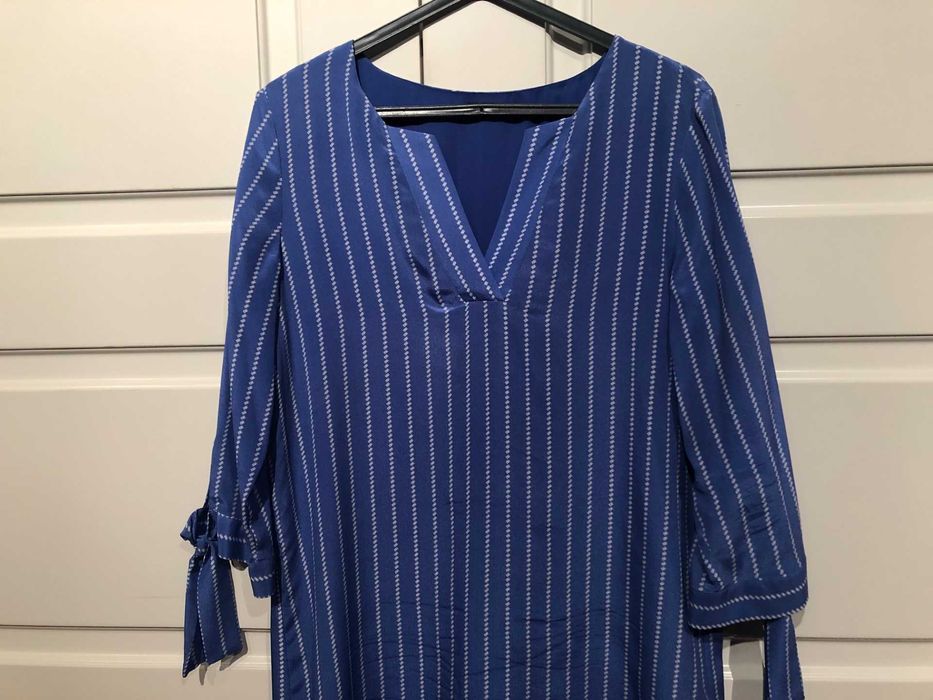 vestido azulão às riscas brancas em seda MASSIMO DUTTI  38
