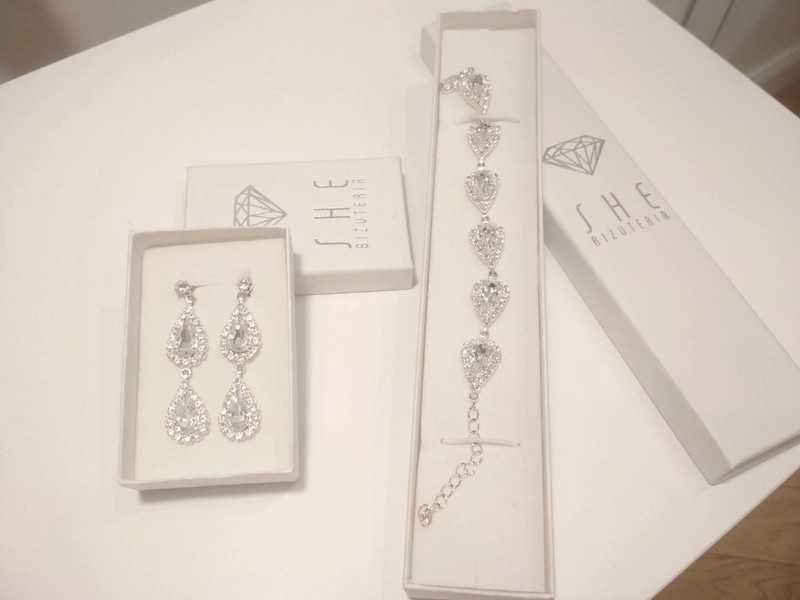 Biżuteria ślubna komplet - kolczyki i bransoletka