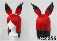 Alastor Hazbin Hotel czerwona peruka cosplay wig z uszkami uszami