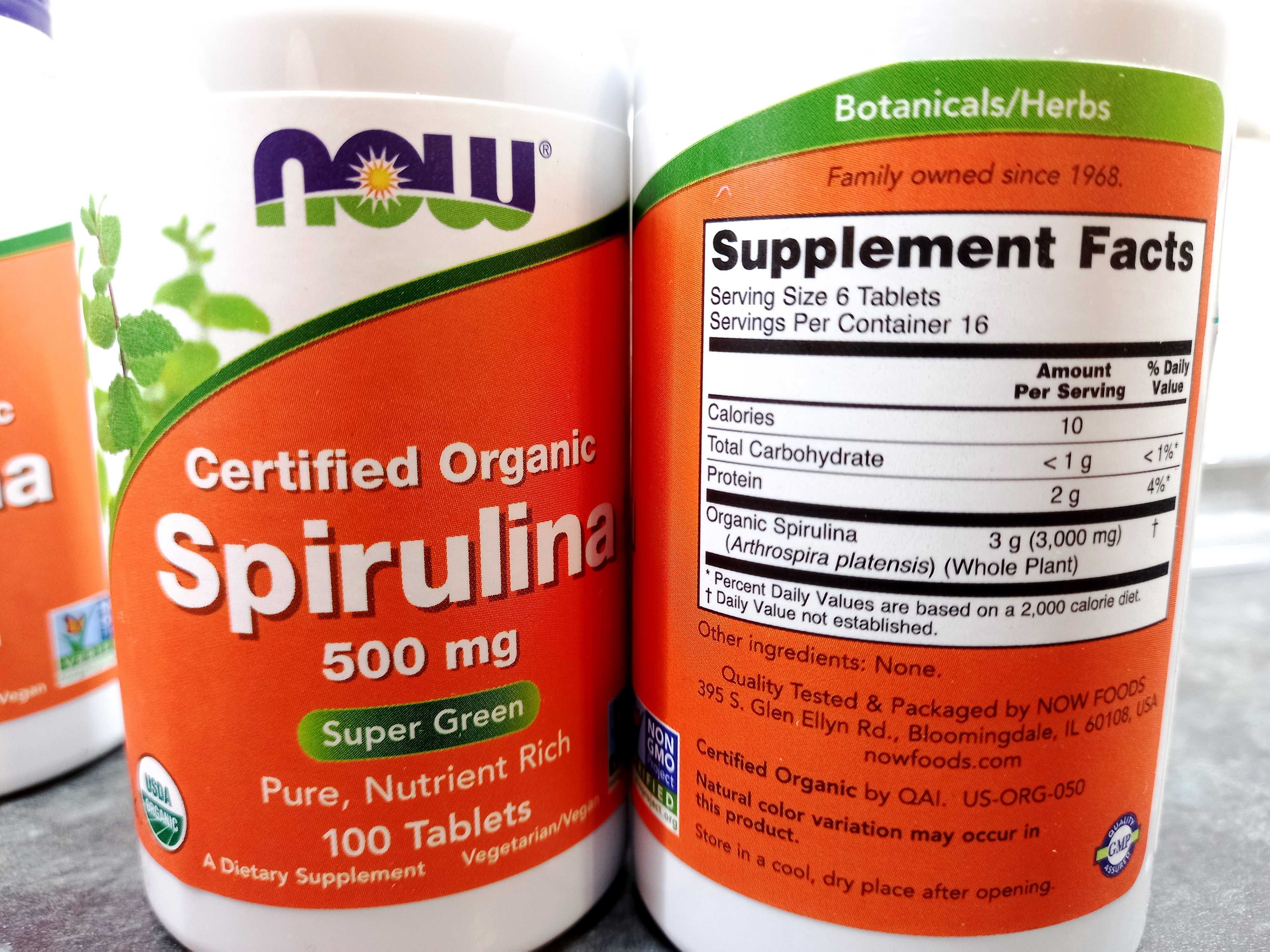 Now Foods, Organic Spirulina 500 мг (100 таб.), спирулина, спіруліна