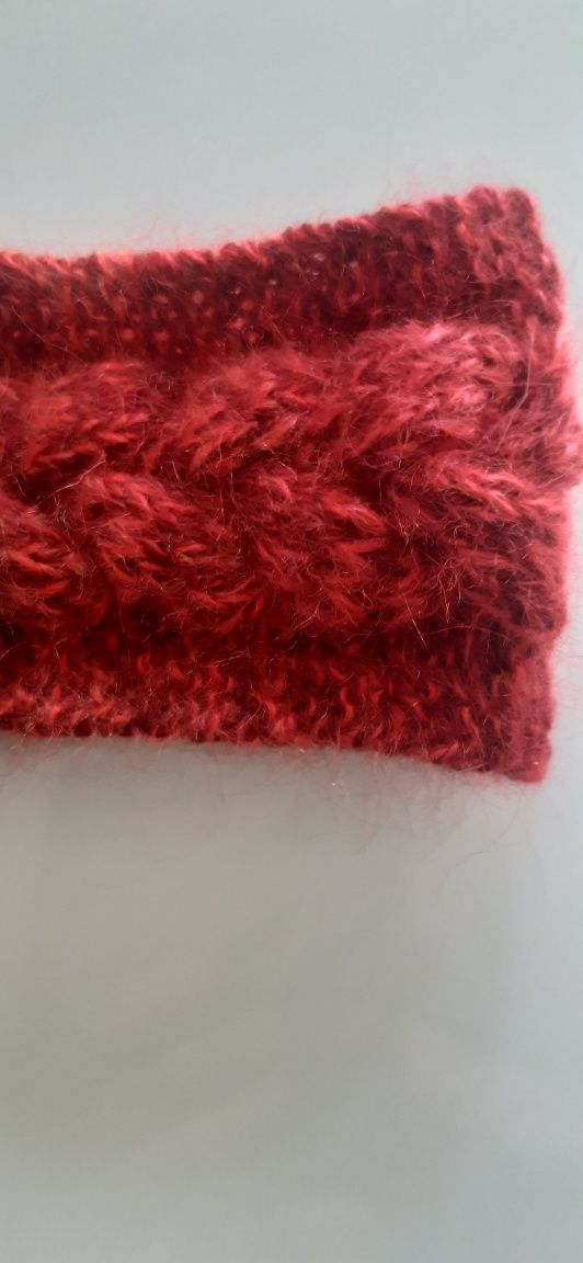 Opaska na głowę  bordowa ciepła handmade  w warkocze
