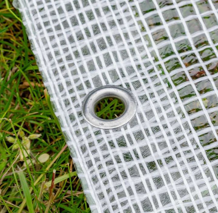 PLANDEKA Przeźroczysta Zbrojona Wodoodporna Ogrodowa Z Oczkami UV