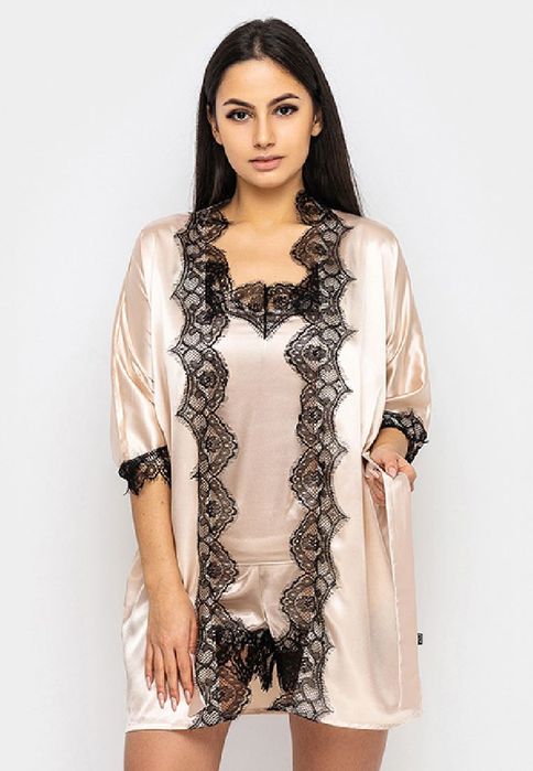 Жіноча піжама майка і шорти з халатом, є великі розміри