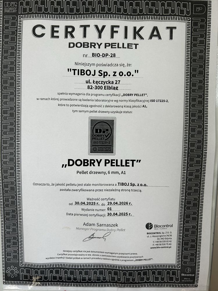 Pellet certyfikowany A1