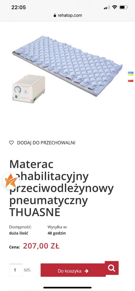 pneumatyczny materac zmiennocisnieniowy z kompresorem thuasne