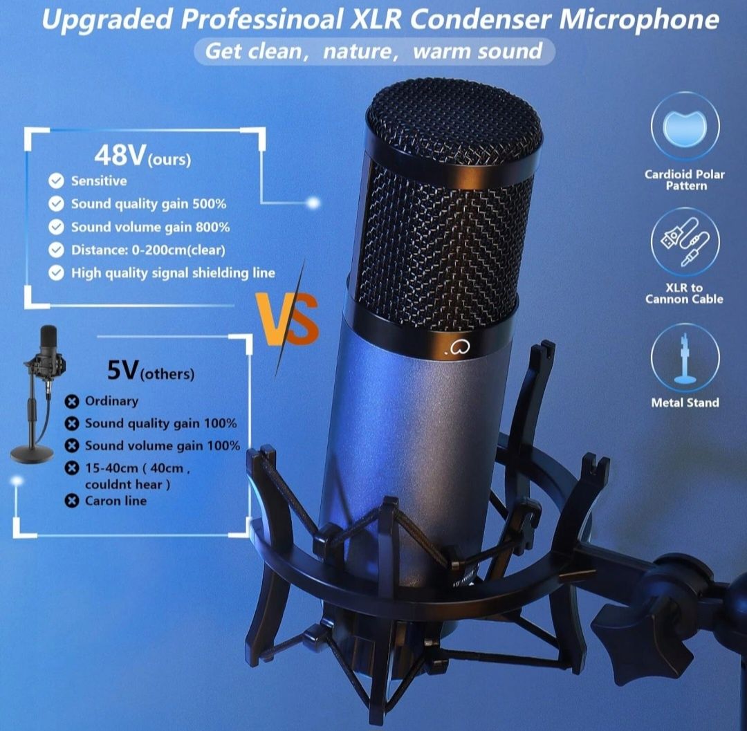 RUBEHOOW Zestaw mikrofonu pojemnościowego z mikserem DJ All In One R16