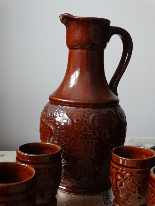 Zestaw vintage ceramika porcelit wazon dzbanek kubki kieliszki PRL
