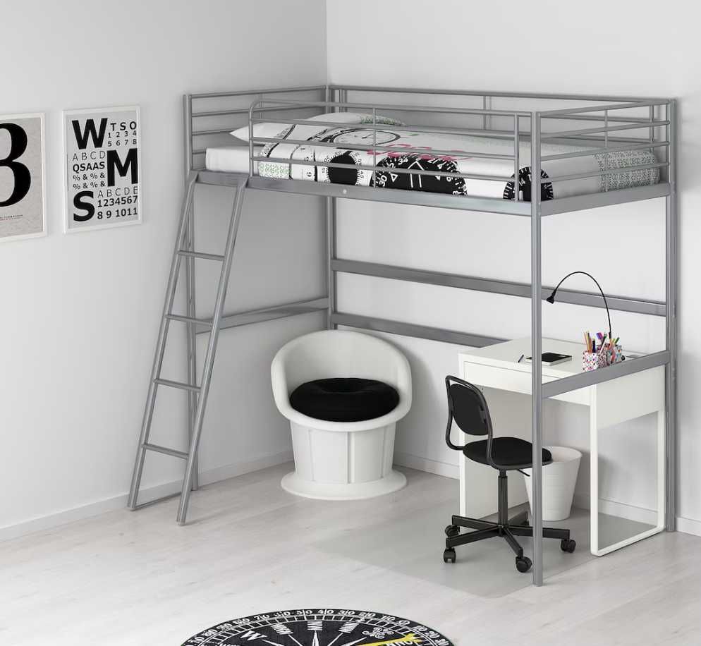 Rama łóżka na antresoli IKEA, srebrny, SVÄRTA 90x200 cm