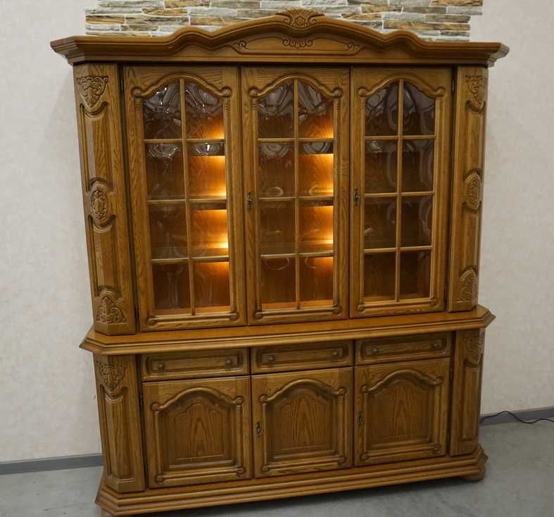 Witryna z Komodą Dębowa Podświetlana Super szer. 185 cm (p-1275)