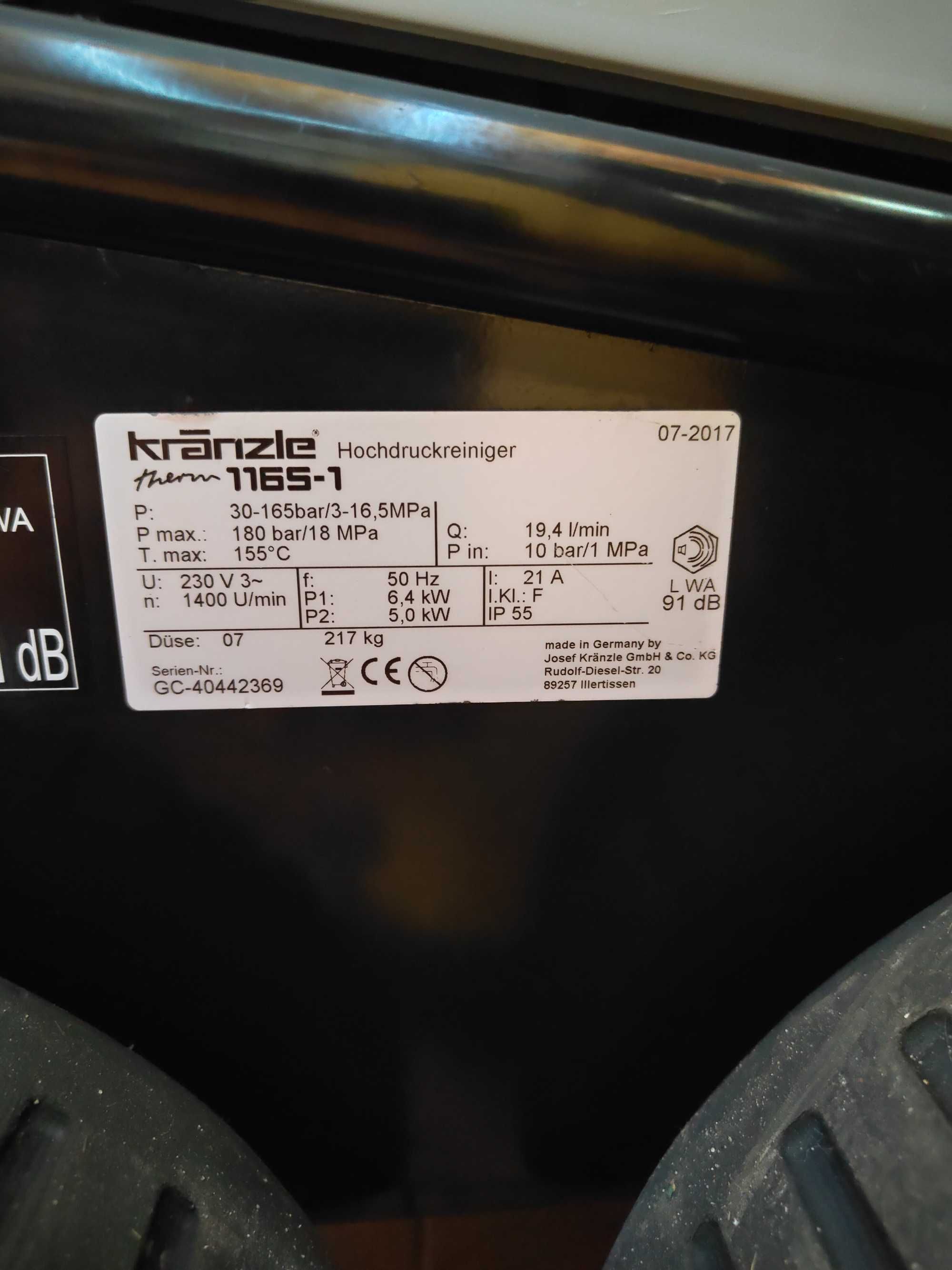 KRANZLE THERM 1165-1, 165 BAR I 1165 l/h. Rok 2017!