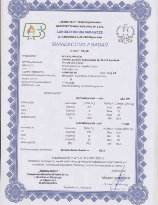 Piec na pellet kocioł ekogroszek certifkaty MONTAŻ