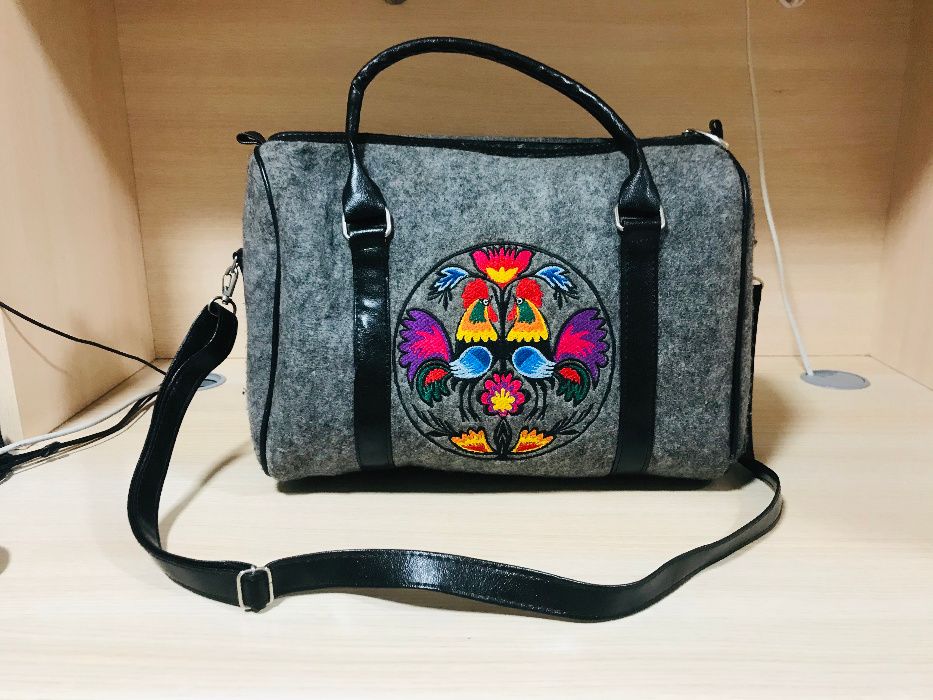 Torebka filcowa folkowa wzór łowicki filc boho vintage kuferek etno