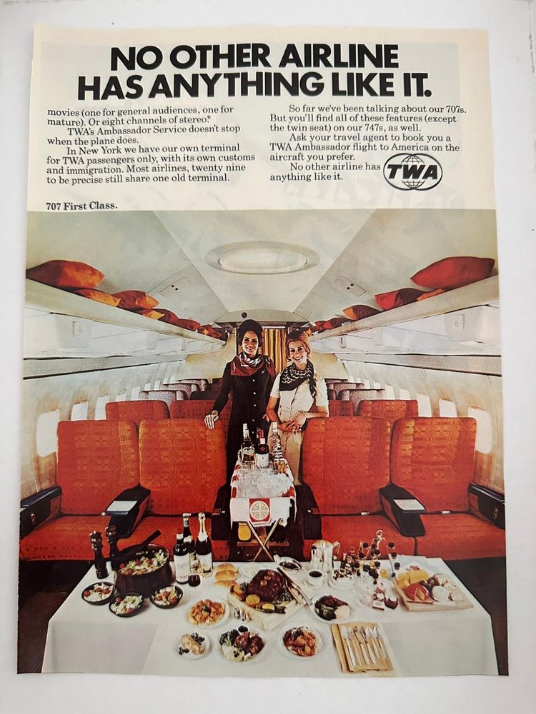 Anúncio Vintage TWA Primeira Classe - 1970s
