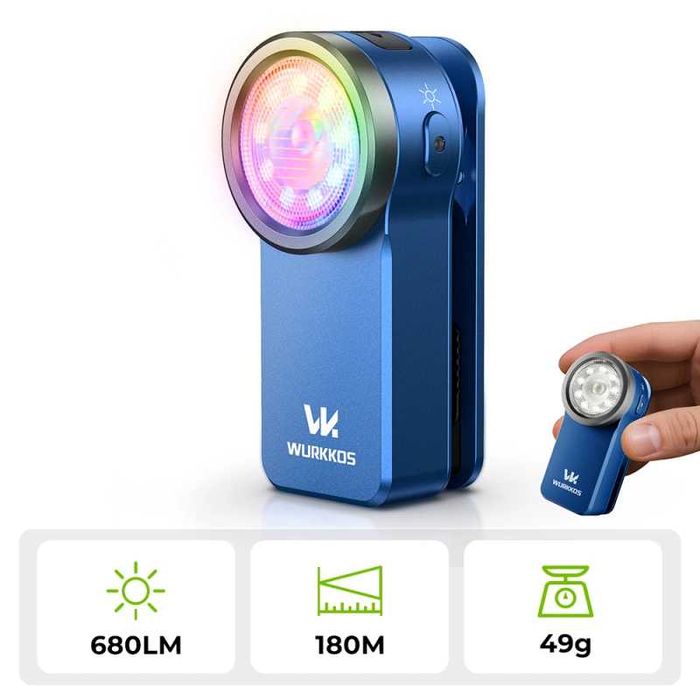 Latarka EDC Wurkkos HD03 niebieska, 680 lm, RGB, USB C, magnes