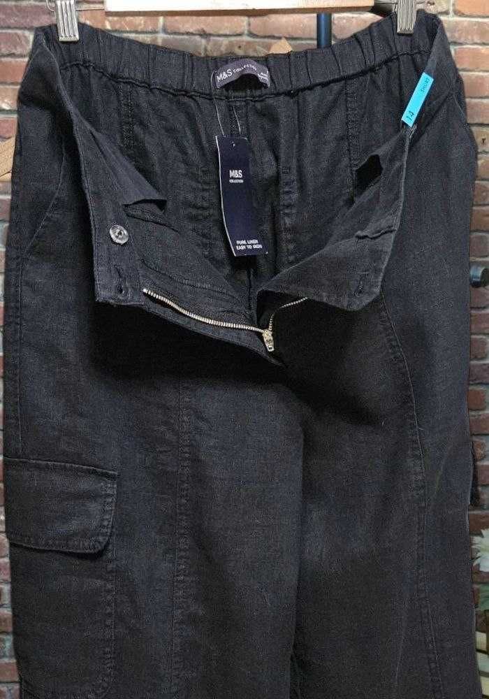 Широкие льняные карго-брюки в цвете графит Marks&Spencer, р. L/XL