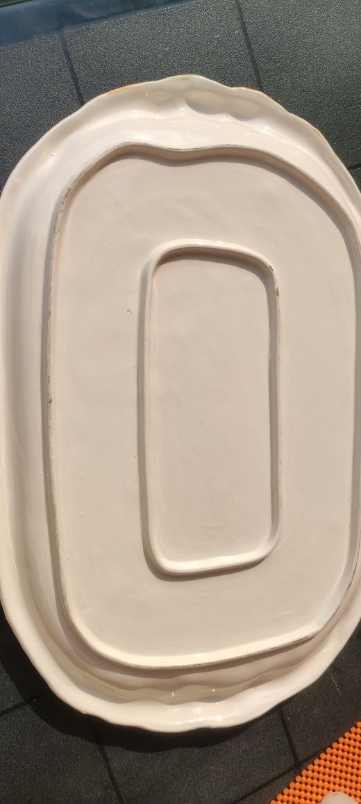 Tabuleiro loiça com 3 tigelas branco com castanho e verde