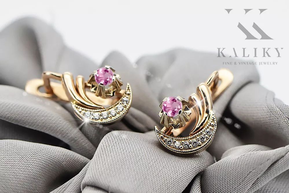 Kolczyki z 14k różowego złota z ametystem i brylantami ved093rw-am Wr