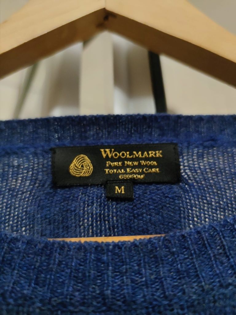 Sweter wełniany wełna sweterek z okrągłym dekoltem Woolmark classic M