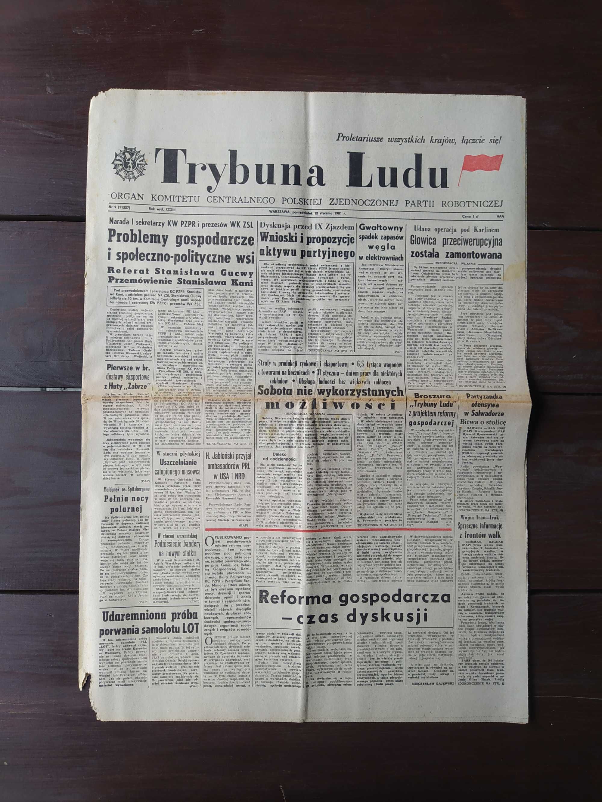 Gazeta TRYBUNA LUDU Nr 9 (11327), 12 I 1981r. PRL