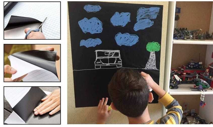 Samoprzylepna tablica kredowa duża na ścianę + kreda zestaw