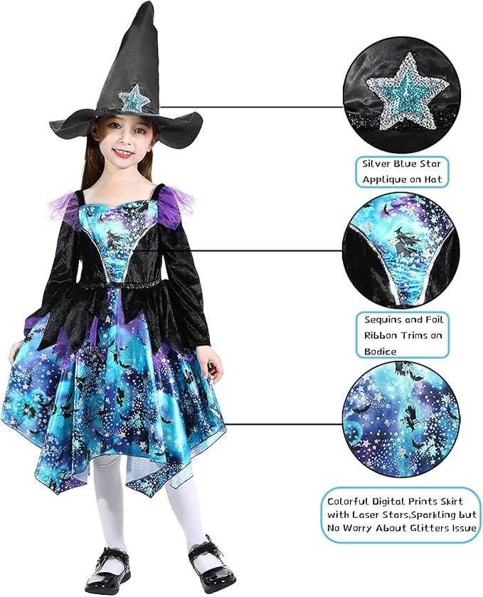 Strój Kostium CZAROWNICY WIEDŹMY WRÓŻKI Halloween Roz. 5-6 lat Q332