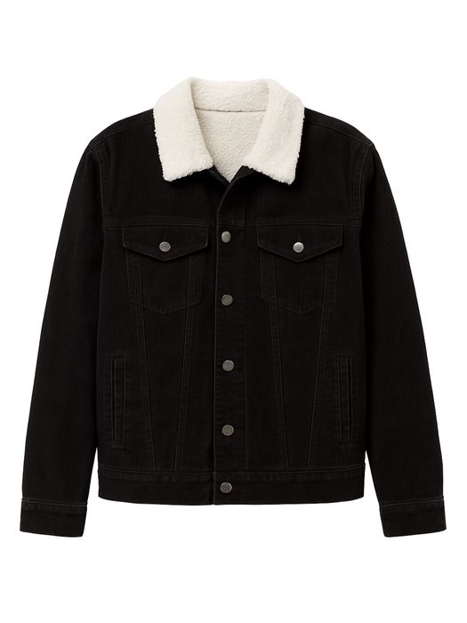 Чорна утеплена джинсова куртка на холодну весну/осінь