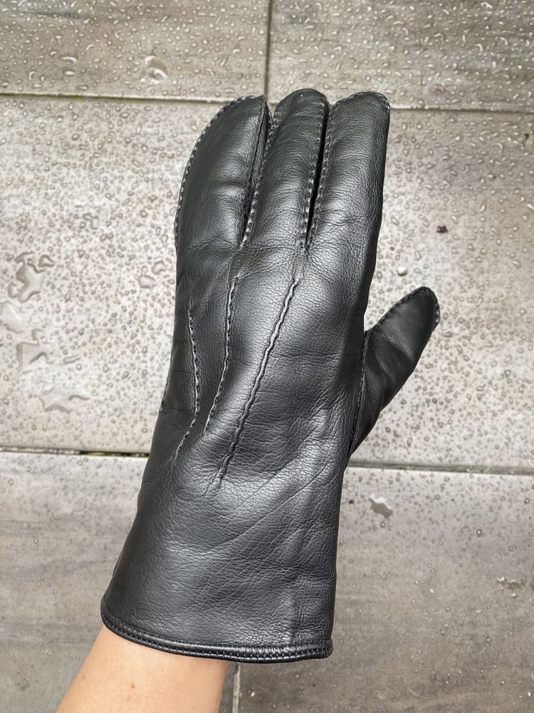 Skórzane rękawiczki męskie z 4 palcami. Czarne. M