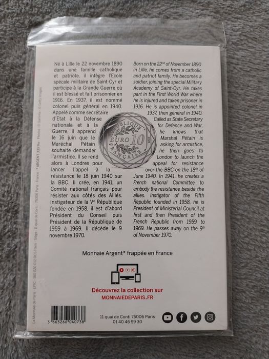 Moedas de franca 10€ prata