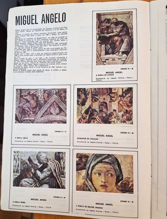 Caderneta de 190 cromos Pinturas Célebres, completa