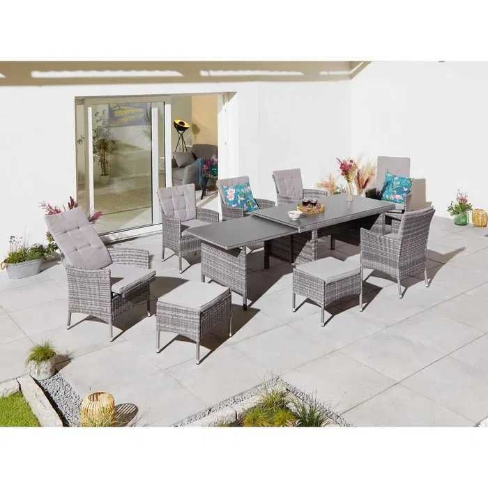 Meble ogrodowe PARLA stół 150-240 cm + 8 foteli
