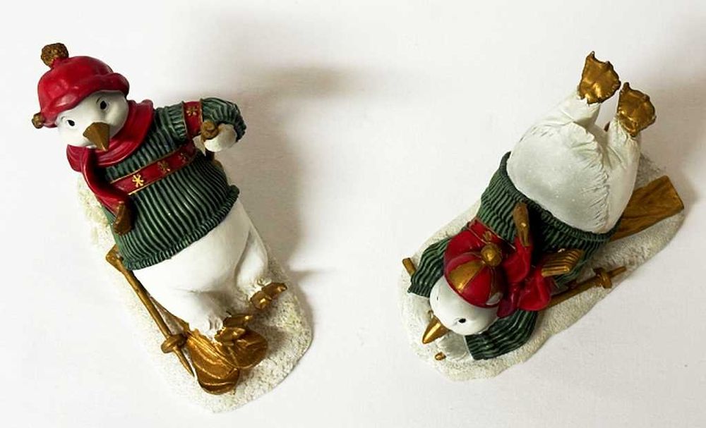 Figurki dwa Pingwiny na nartach Seneca Design 12/15cm