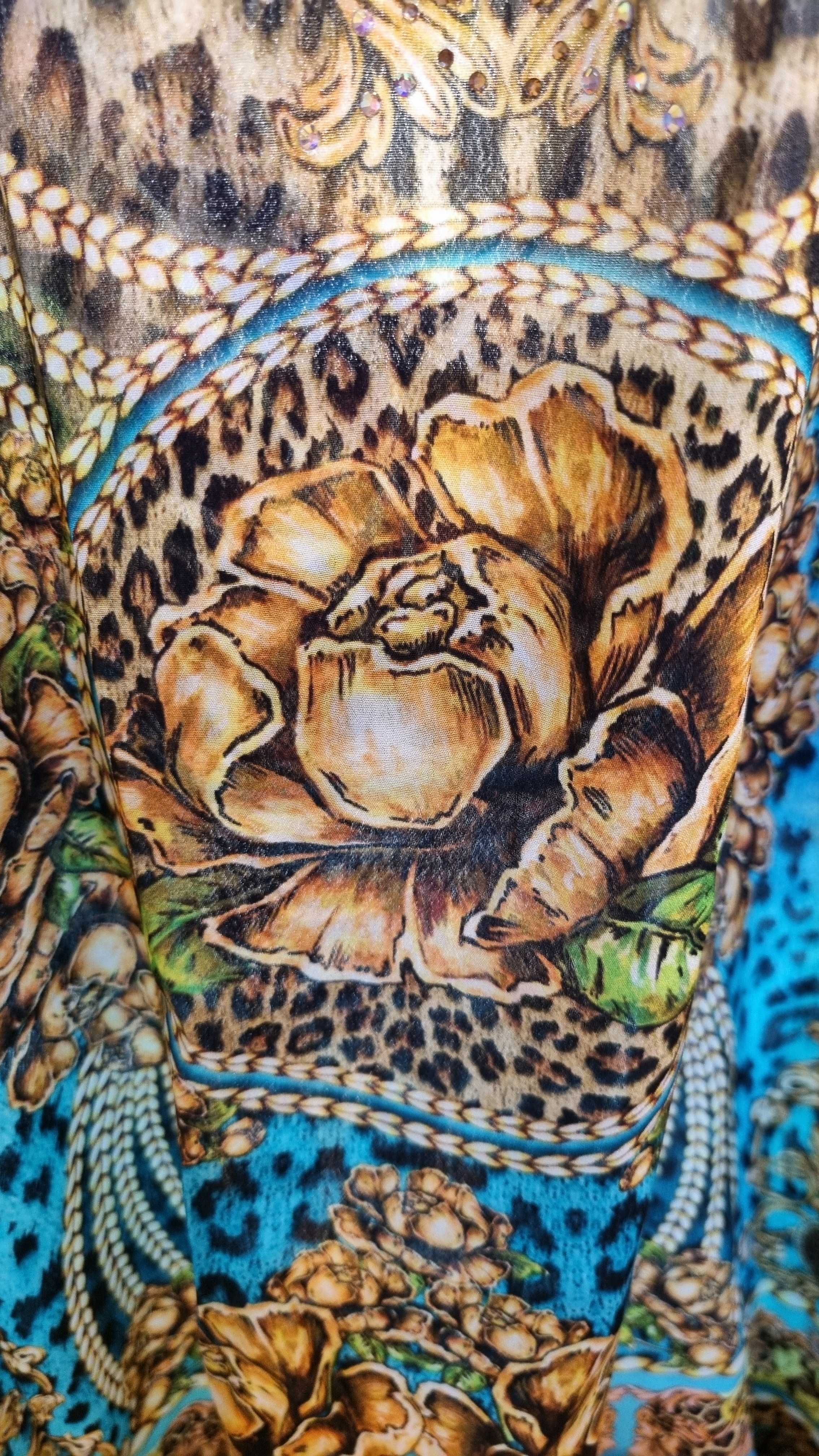 Sukienka jedwabna tunika kaftan Swarovski Panterka