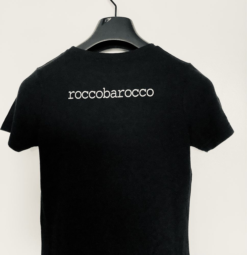 Koszulka Roccobarocco, czarna logo/symilki na przodzie-nadruk/tył, S