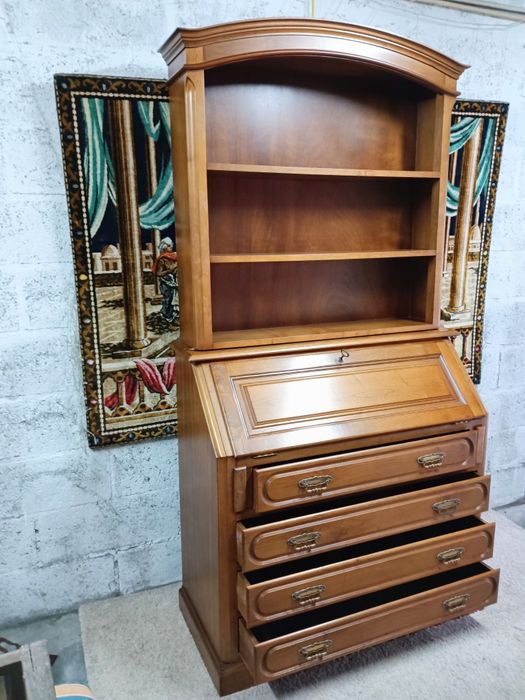 Móvel escrevaninha com estante , madeira maciça em castanho