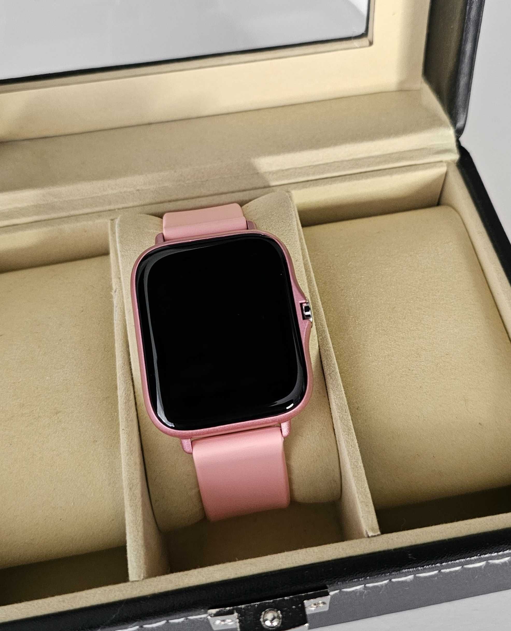 Zegarek Smartwatch smart opaska kwadratowa koperta różowy pudrowy róż
