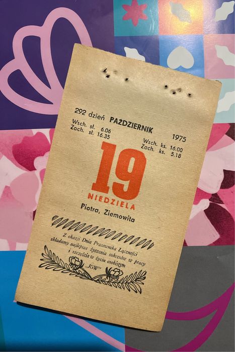 50 lat Kartka z kalendarza 1975