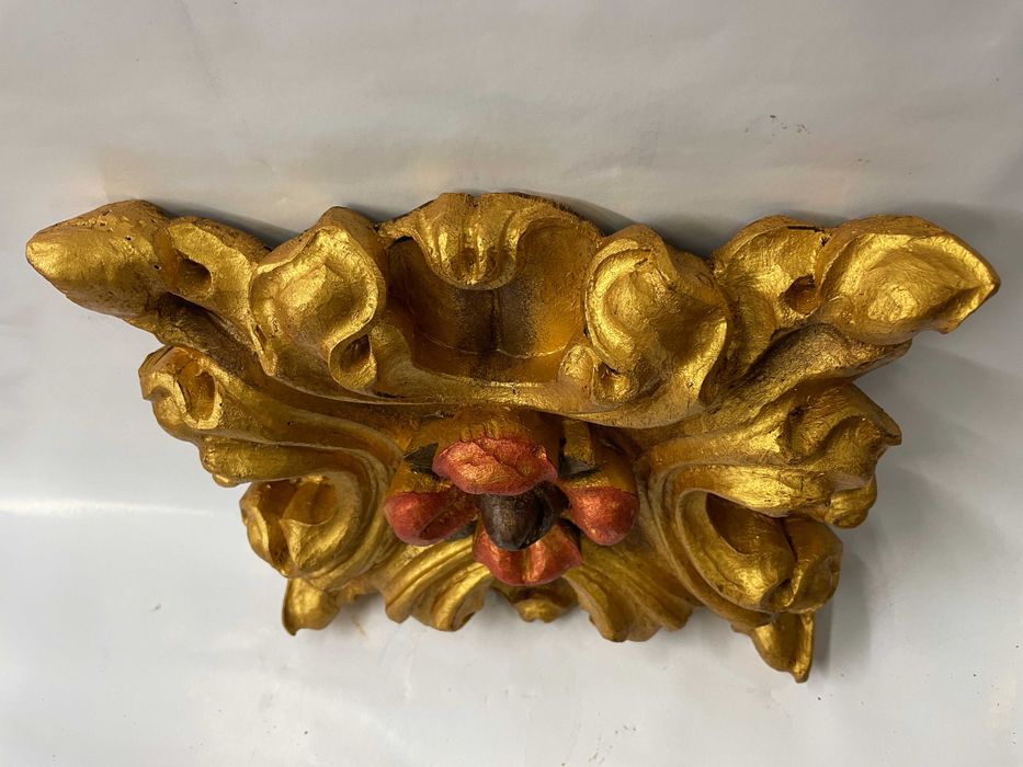 Talha, florão madeira de castanho dourado c/pintura